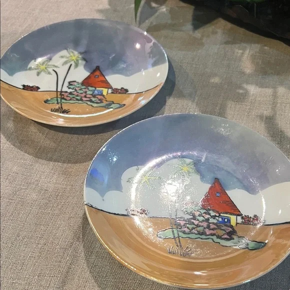 Scenic Decorative Plate with Palm Trees vintage Japanese Lusterware - Picture 3 of 5
